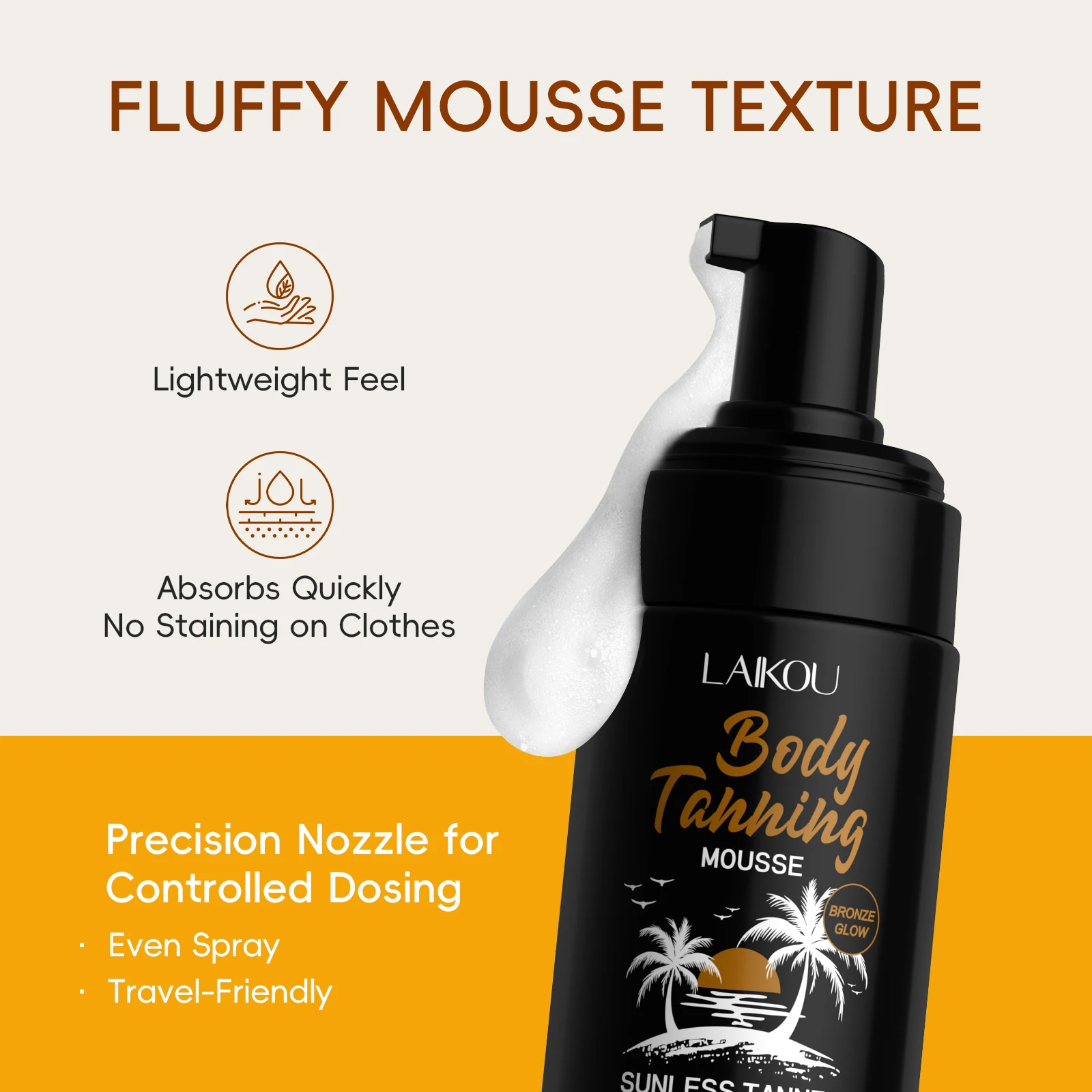 Sunless Self Tanner Body Tanning Mousse — Sun-Free Bronze Glow Self Tan Express for Face & Body, One Universal Shade, 100ml