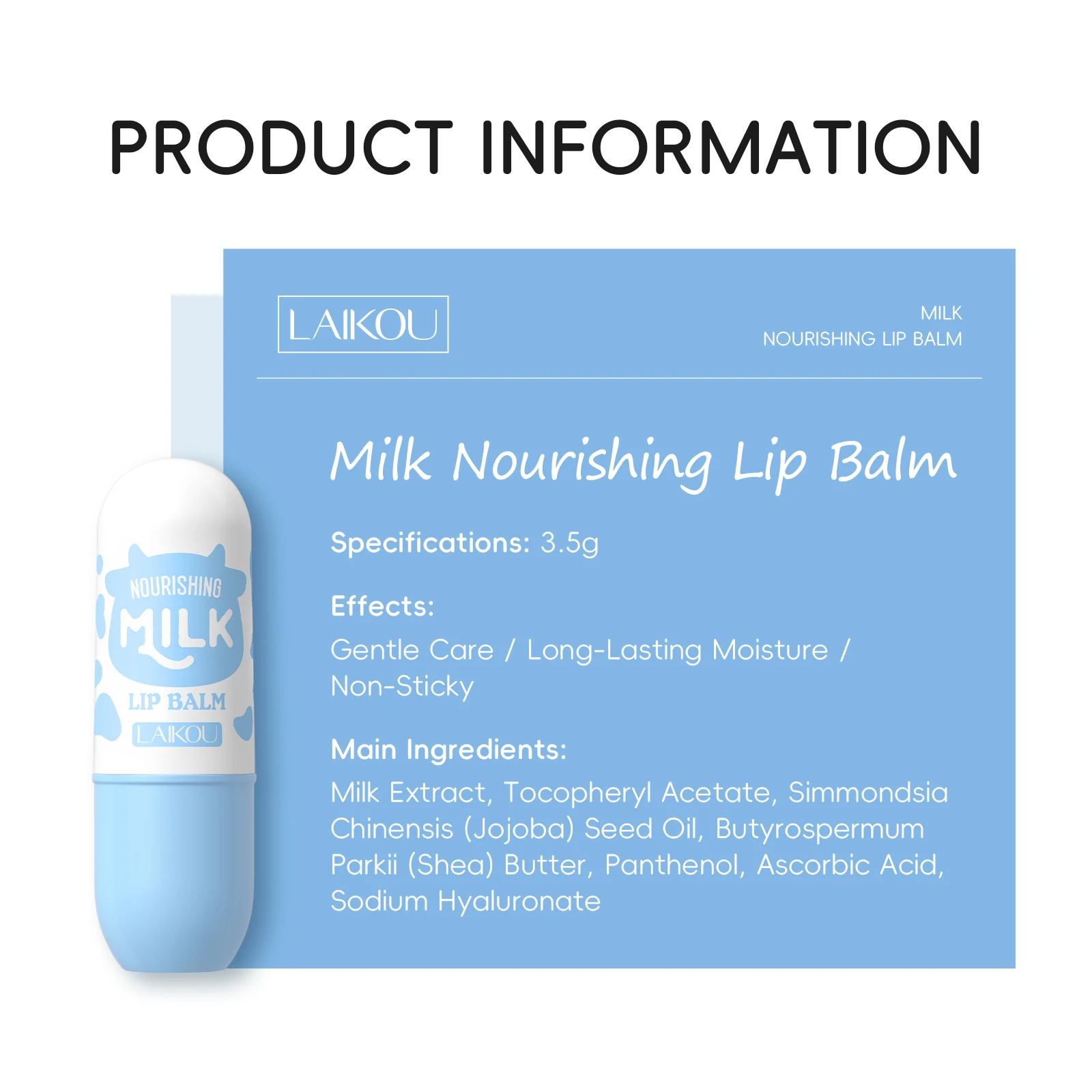 Milk Nourishing Lip Balm 3.5g — Deep Moisturizing, Anti-Dryness & Lip Line Smoothing Stick with Shea Butter, Hyaluronic Acid, Vitamin E & C for Silky Soft Kissable Lips