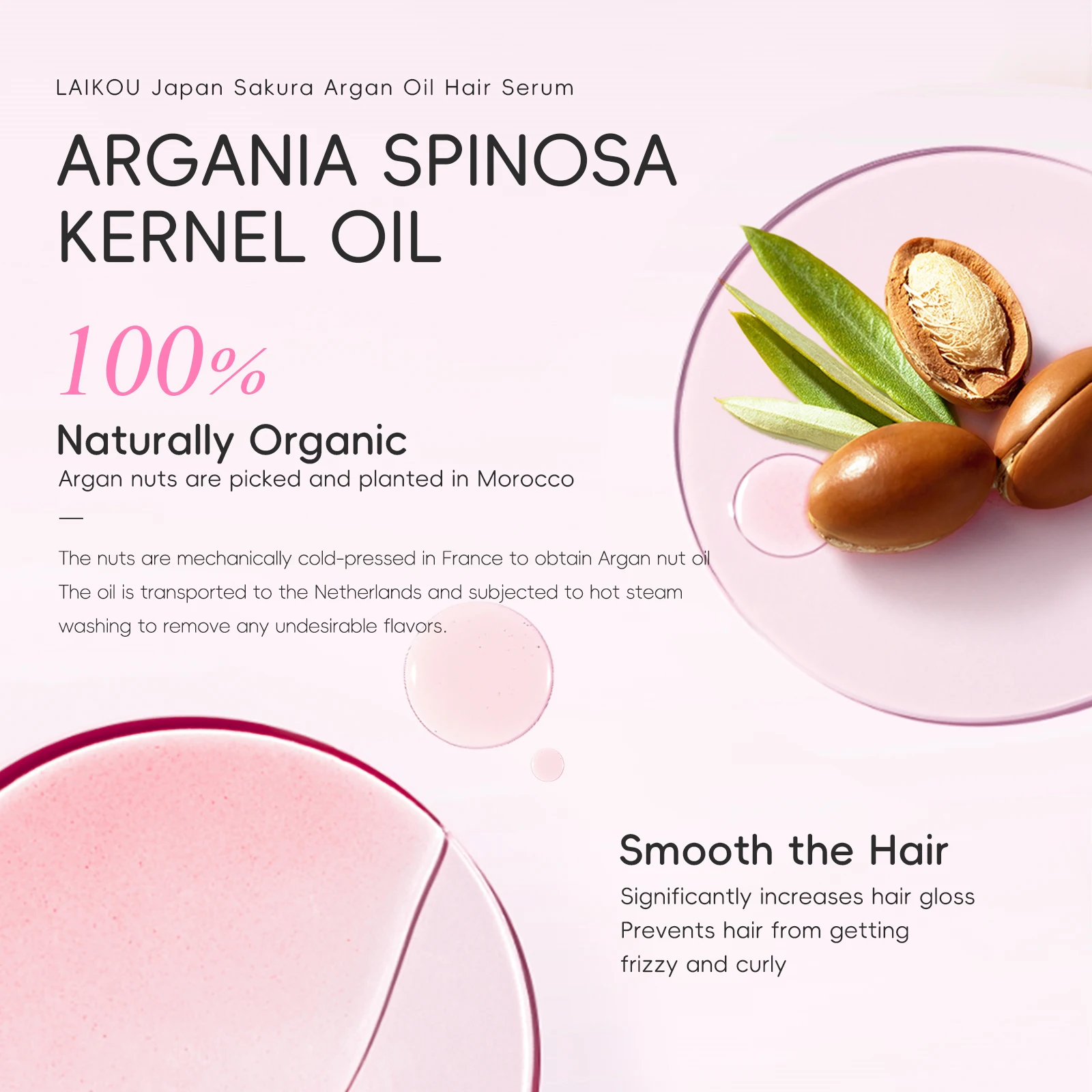 Japan Sakura Argan Oil Hair Serum — Frizz Control, Split End Repair & Glossy Shine — Non-Greasy Leave-In Treatment