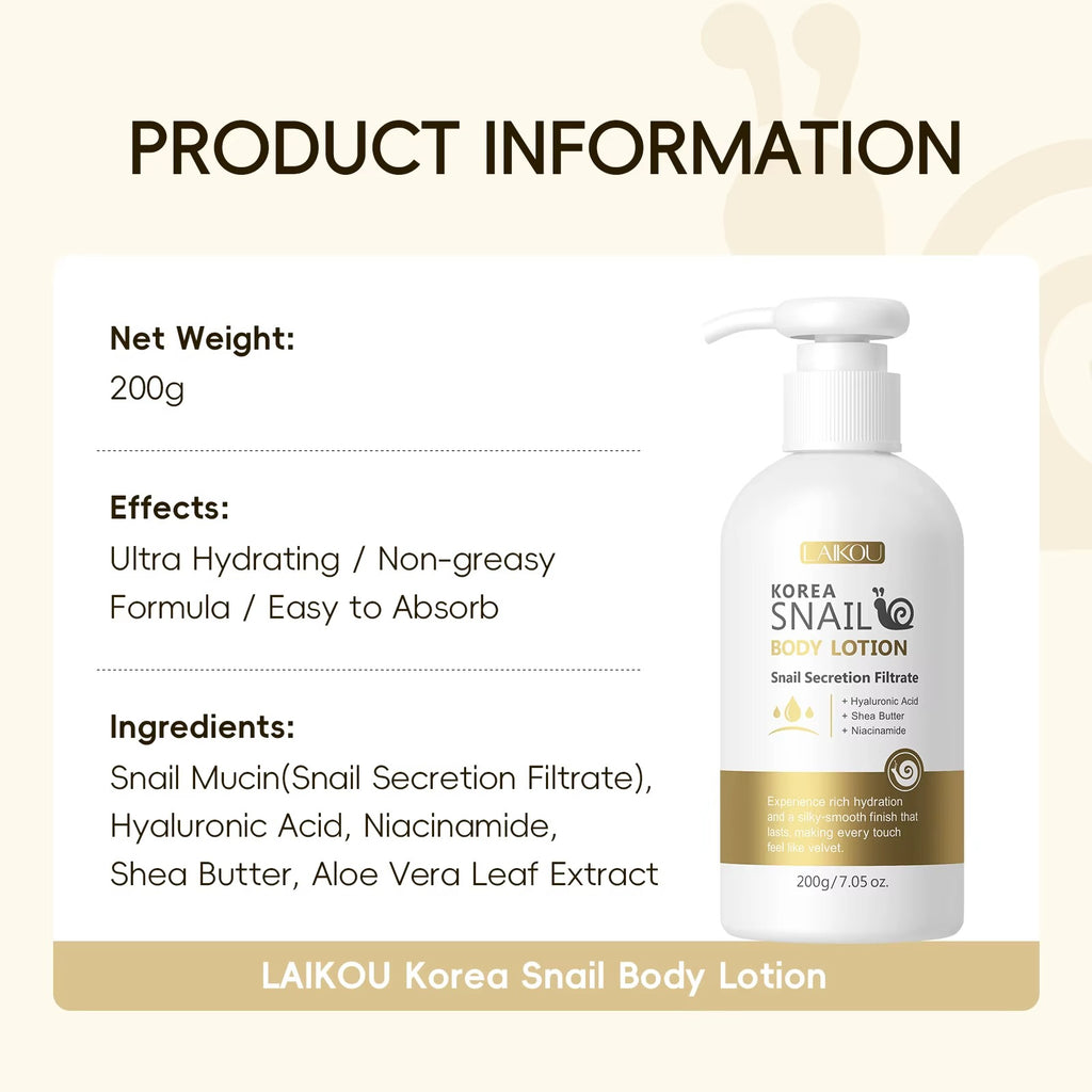 [Compact-sized] Korea Snail Body Lotion 200g – Deeply Moisturizing, Anti-Aging & Brightening Formula with Snail Mucin, Hyaluronic Acid & Niacinamide