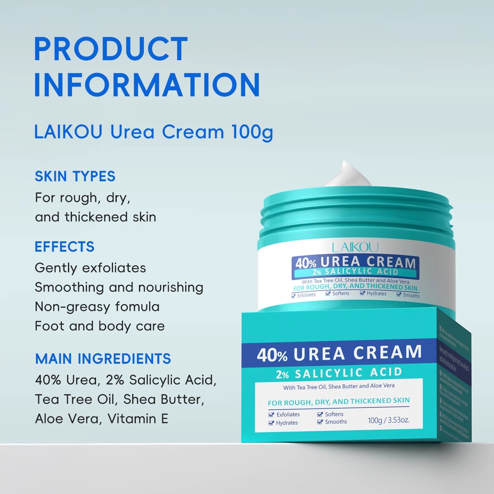 40% Urea & 2% Salicylic Acid Foot Cream – Deep Exfoliating Moisturizing Repair Cream for Cracked Heels, Dry Hands, Rough Elbows & Knees