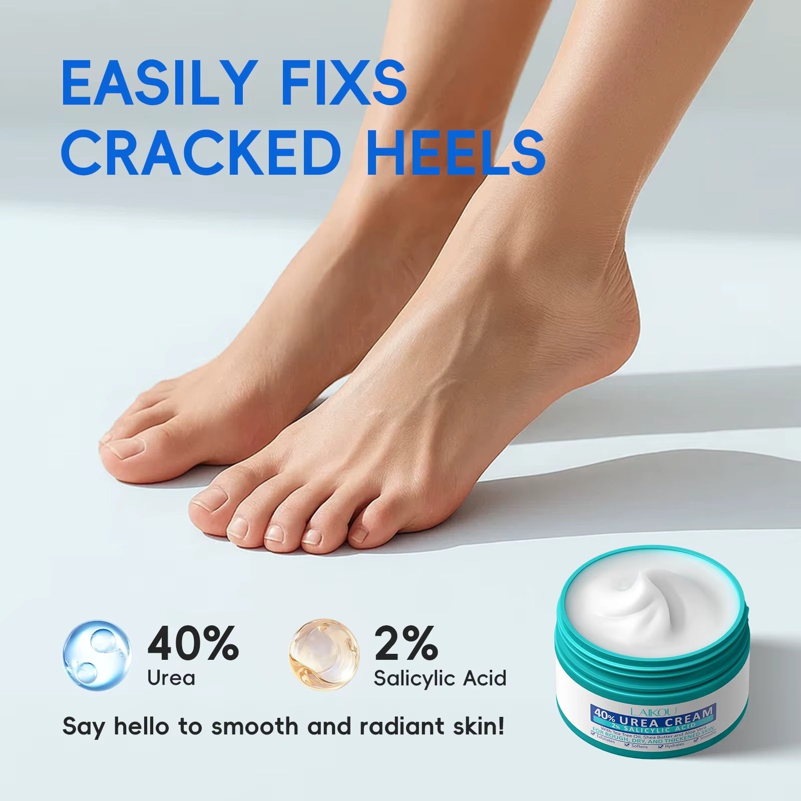 40% Urea & 2% Salicylic Acid Foot Cream – Deep Exfoliating Moisturizing Repair Cream for Cracked Heels, Dry Hands, Rough Elbows & Knees