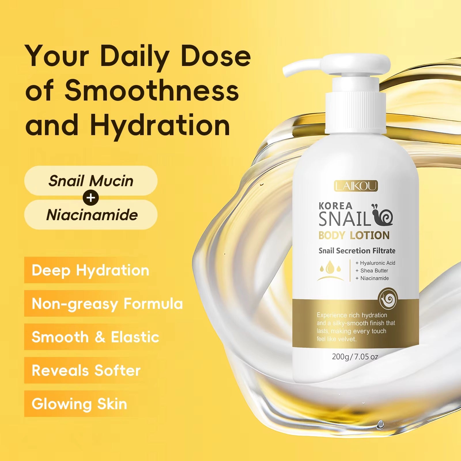 Compact-sized Korea Snail Body Lotion 200g – Deeply Moisturizing, Anti-Aging & Brightening Formula with Snail Mucin, Hyaluronic Acid & Niacinamide