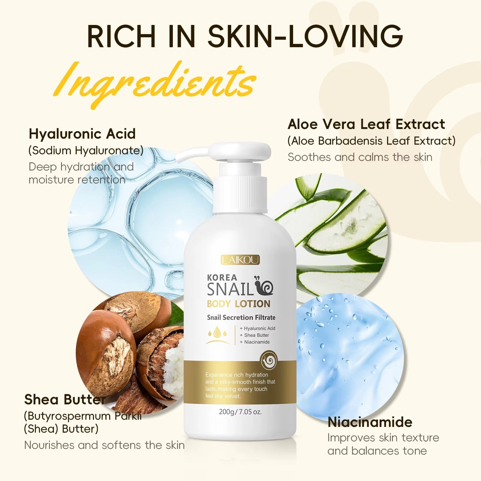 Compact-sized Korea Snail Body Lotion 200g – Deeply Moisturizing, Anti-Aging & Brightening Formula with Snail Mucin, Hyaluronic Acid & Niacinamide