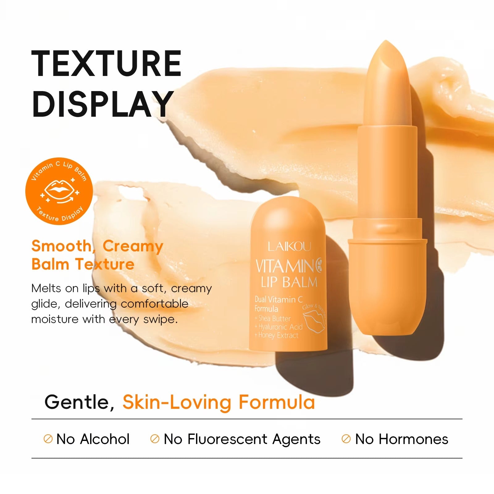 Vitamin C Lip Balm – Hydrating, Anti-Crack & Lip Line Lightening Balm with Shea Butter, Hyaluronic Acid & Honey Extract for Soft, Dewy Lips