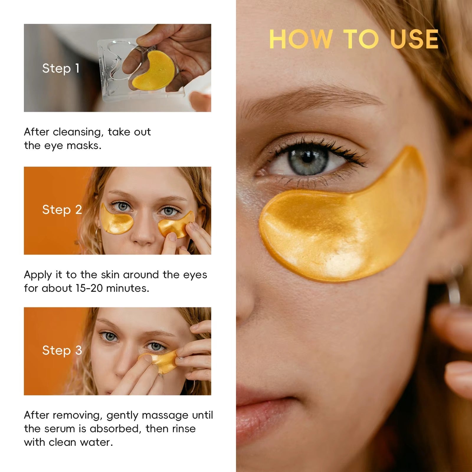 24K Gold Hydrogel Collagen Eye Mask — Soften, Firm & Brighten — Reduces Dark Circles, Puffiness, Eye Bags & Fine Lines — Korean Skincare, 24 Pairs