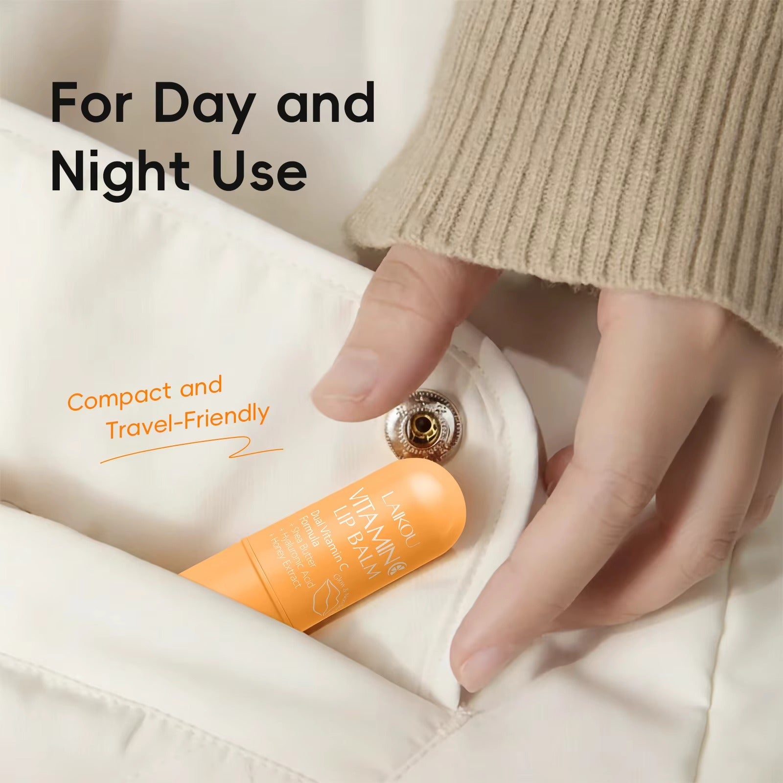 Vitamin C Lip Balm – Hydrating, Anti-Crack & Lip Line Lightening Balm with Shea Butter, Hyaluronic Acid & Honey Extract for Soft, Dewy Lips