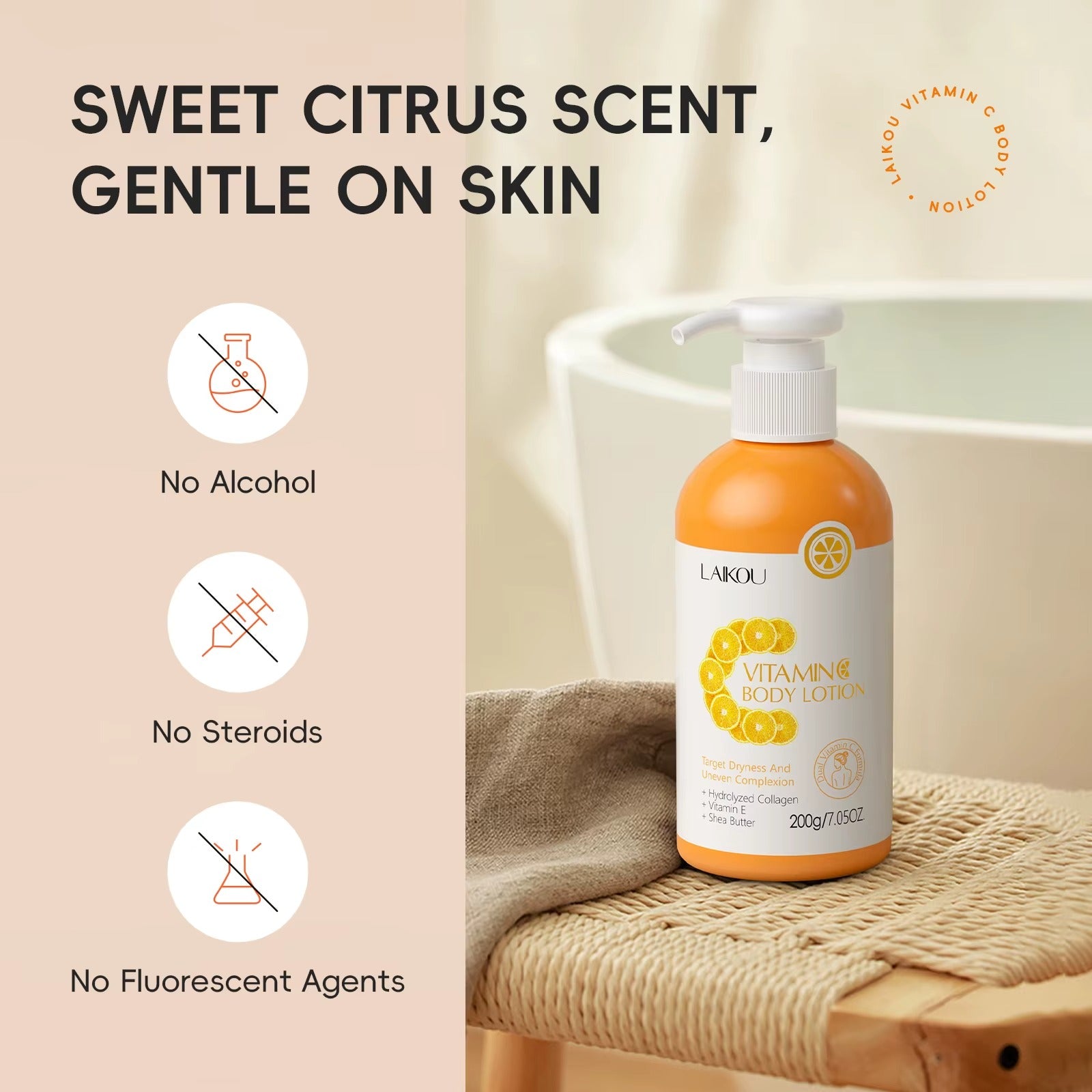Compact-sized Vitamin C Body Lotion with Hydrolyzed Collagen, Vitamin E & Shea Butter – Deep Hydrating Moisturizer for Radiant, Soft & Smooth Skin 200g