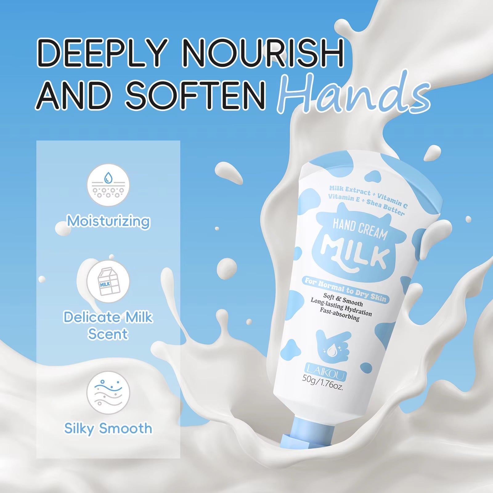 Milk Hand Cream 50g – Nourishing Anti-Chapping & Deep Hydrating Hand Lotion with Shea Butter, Vitamin C & E