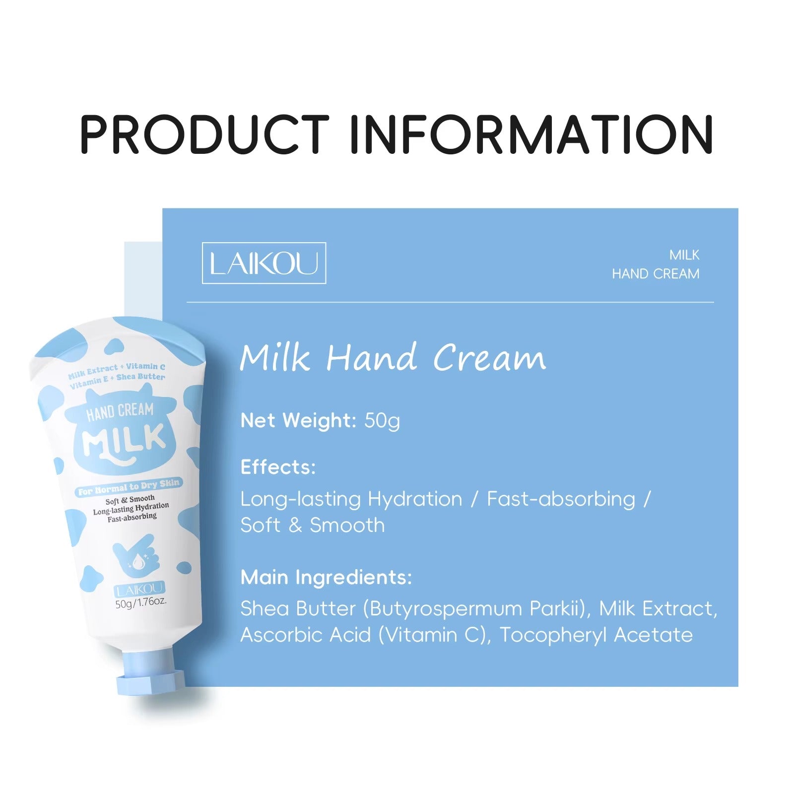 Milk Hand Cream 50g – Nourishing Anti-Chapping & Deep Hydrating Hand Lotion with Shea Butter, Vitamin C & E