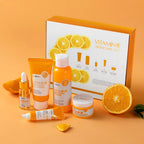 Vitamin C Brightening Skincare Set 5pcs — Hydrating Serum, Eye Cream & Face Cream with Hyaluronic Acid to Reduce Fine Lines & Even Skin Tone