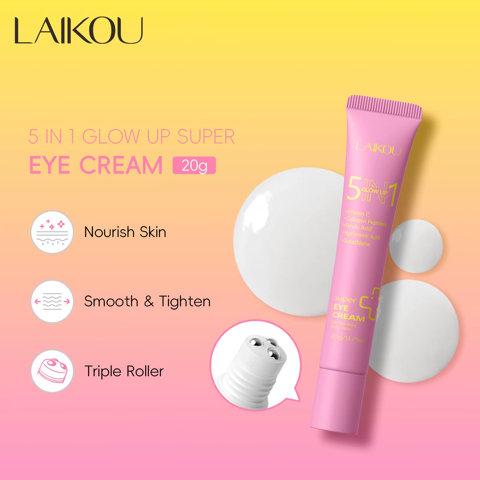 5-in-1 Glow Up Super Eye Cream 20g — Anti-Wrinkle, Dark Circles, Puffiness & Fine Lines — Retinol, Hyaluronic Acid & Glutathione — 360° Roller Massage — All Skin Types