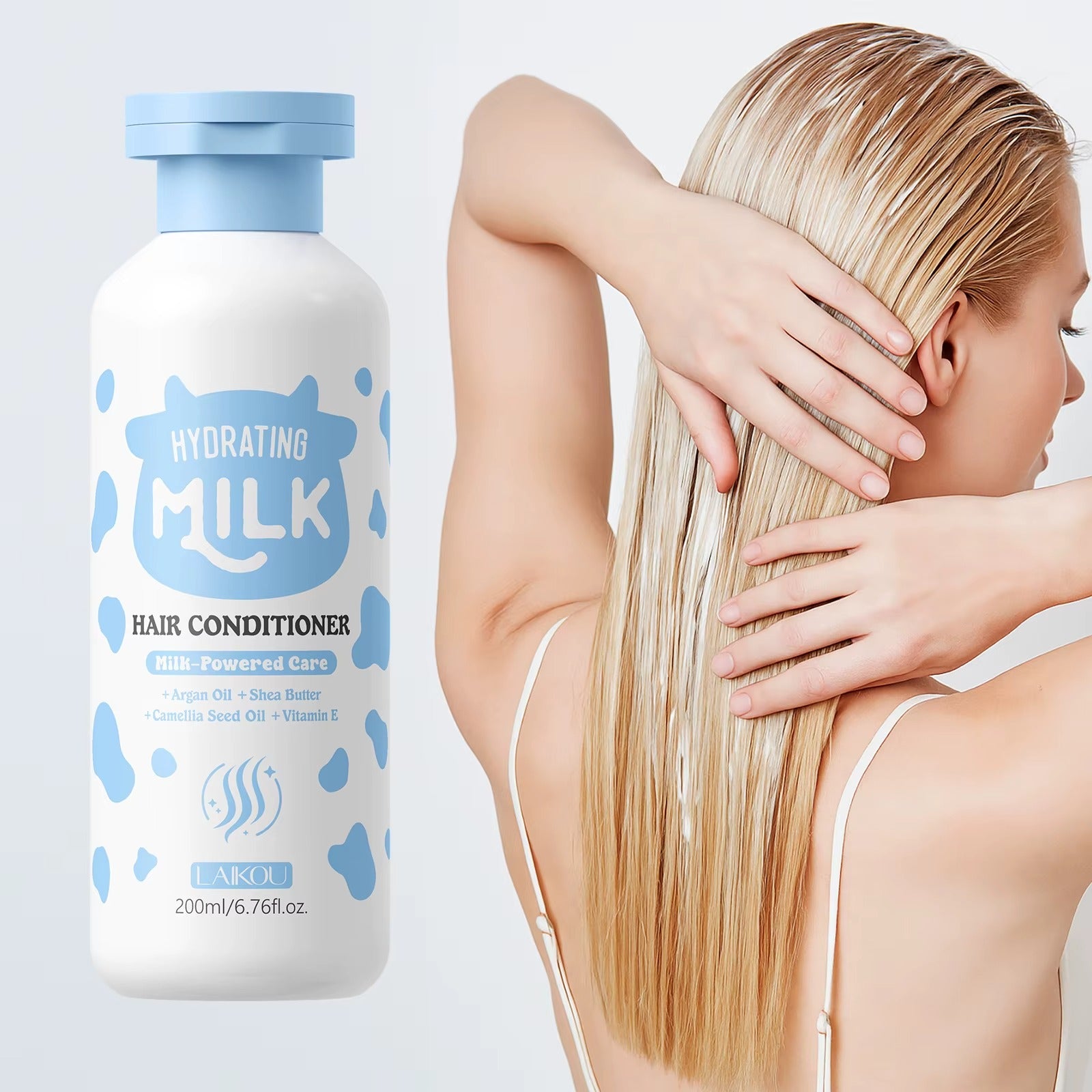 Compact-sized Hydrating Milk Hair Conditioner 200ml — Argan Oil, Shea Butter & Australian Milk Extract for Soft, Smooth & Nourished Curly Hair