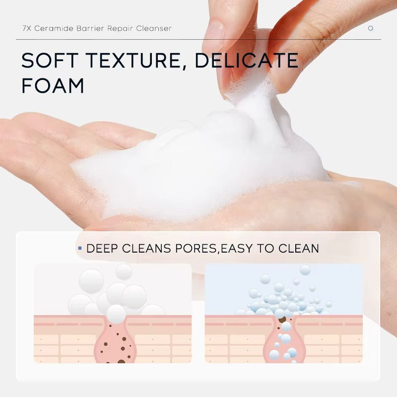 7X Ceramide Barrier Repair Face Cleanser — Deep Pore Cleansing, Acne Soothing & Moisturizing Facial Wash for All Skin Types (100g)