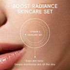 Compact-sized 4-Step Vitamin C Brightening Skincare Set — Cleanser + Serum + Eye Cream + Face Cream — Firming/Lifting Glow Bundle — Hyaluronic Acid Revitalizing Kit