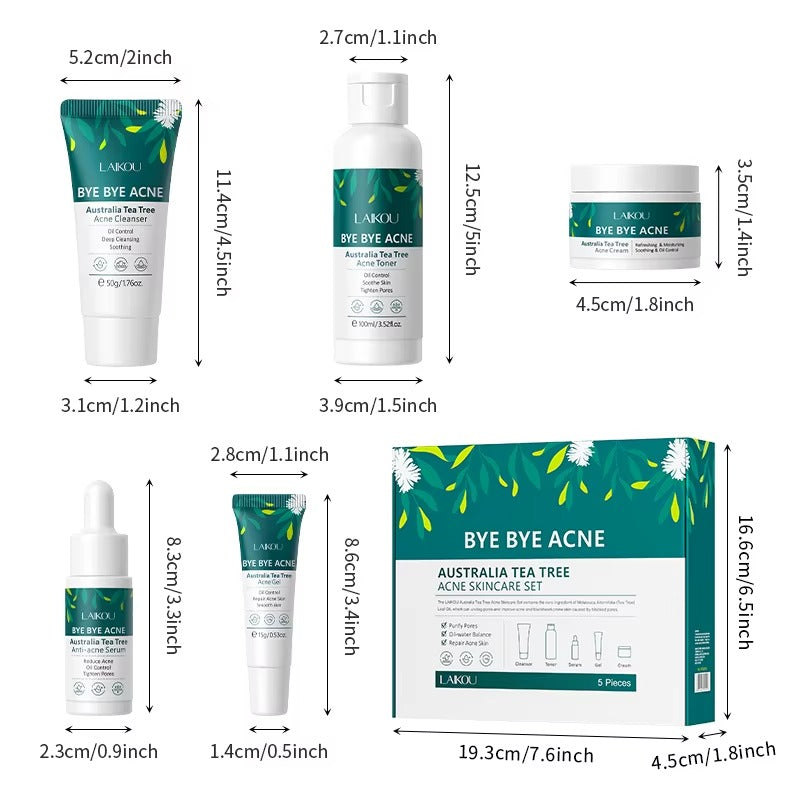 Bye Bye Acne Tea Tree Extract Anti-Aging Skincare Set with Hyaluronic Acid – Nourishing Face Care Set for Clear, Hydrated & Youthful Skin