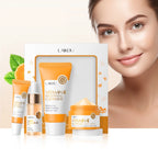 Compact-sized 4-Step Vitamin C Brightening Skincare Set — Cleanser + Serum + Eye Cream + Face Cream — Firming/Lifting Glow Bundle — Hyaluronic Acid Revitalizing Kit