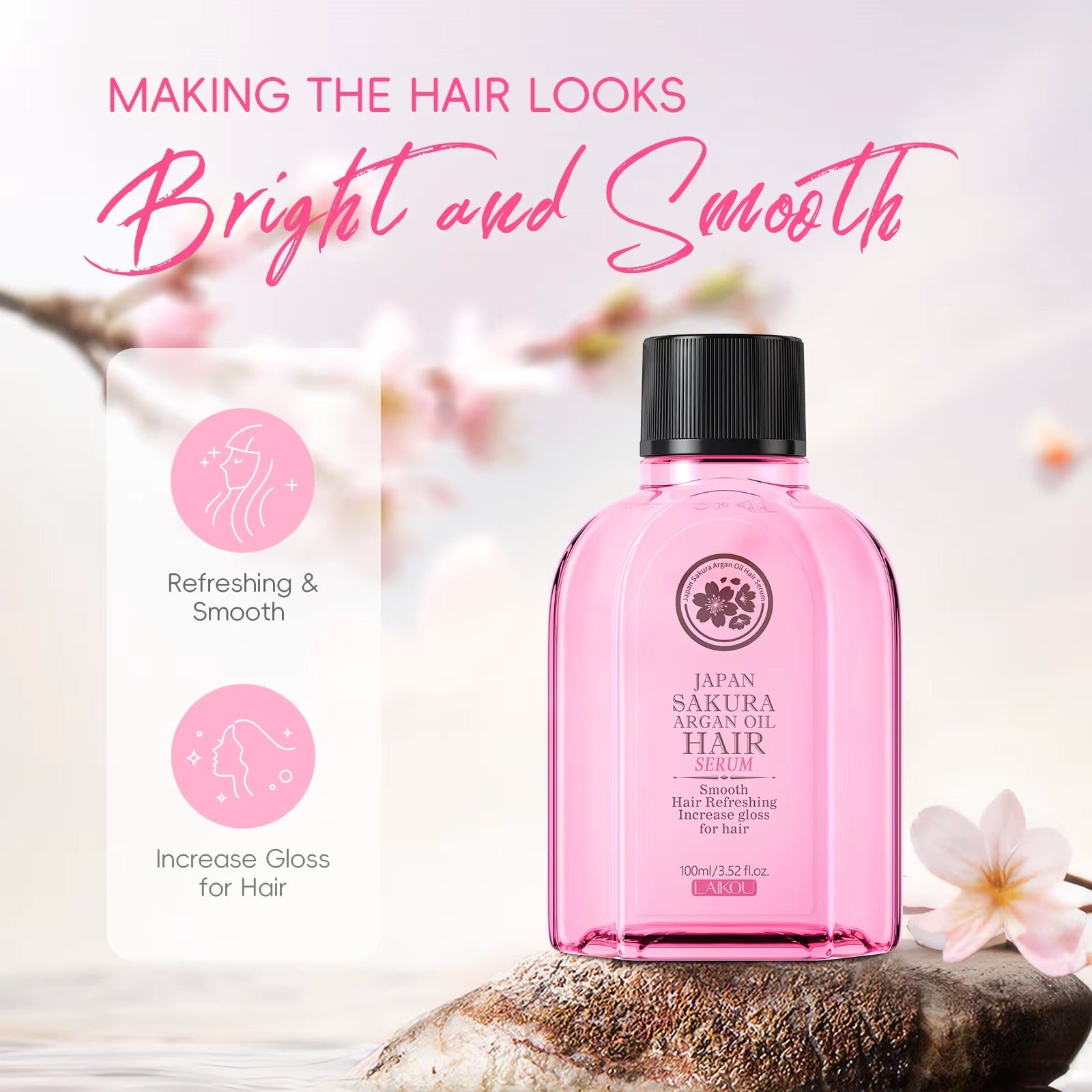 Japan Sakura Argan Oil Hair Serum — Frizz Control, Split End Repair & Glossy Shine — Non-Greasy Leave-In Treatment