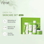 Green Tea 5-Piece Anti-Aging Skincare Set — Cleanser, Toner, Serum, Eye Cream & Face Cream for Oily & Dry Skin