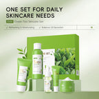 Green Tea 5-Piece Anti-Aging Skincare Set — Cleanser, Toner, Serum, Eye Cream & Face Cream for Oily & Dry Skin