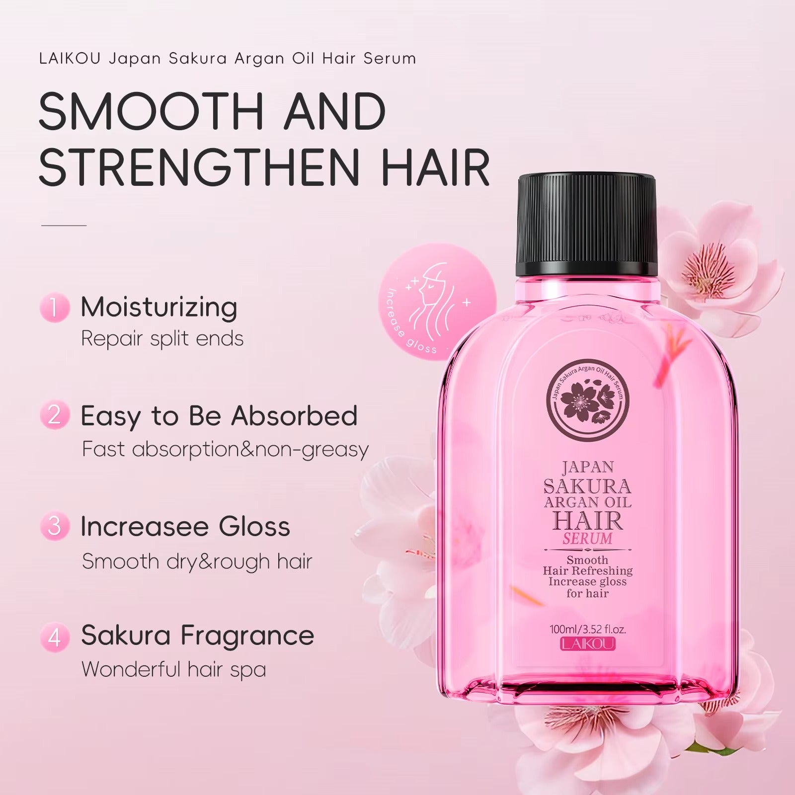 Japan Sakura Argan Oil Hair Serum — Frizz Control, Split End Repair & Glossy Shine — Non-Greasy Leave-In Treatment
