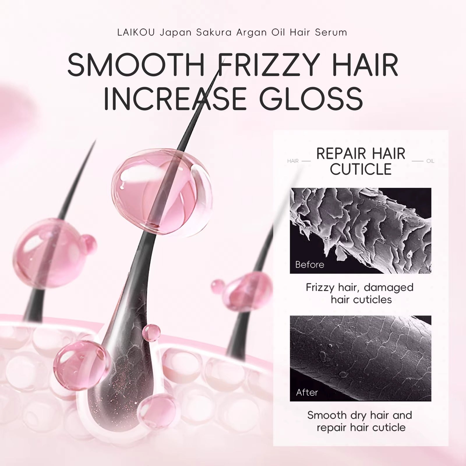 Japan Sakura Argan Oil Hair Serum — Frizz Control, Split End Repair & Glossy Shine — Non-Greasy Leave-In Treatment