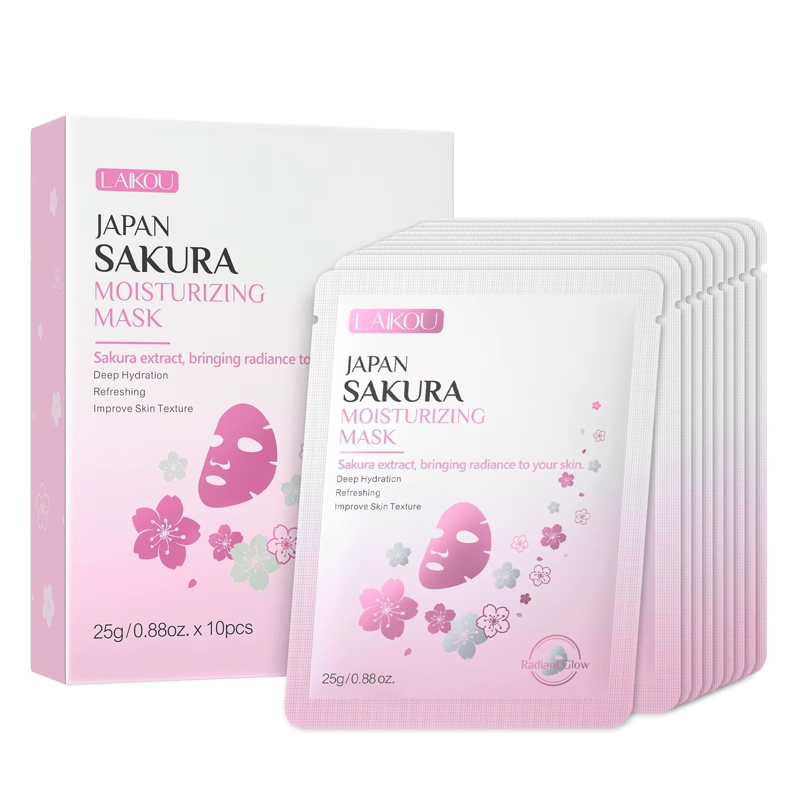 Japan Sakura Moisturizing Face Sheet Mask — Deep Hydration, Pore Cleansing & Firming Korean Skincare (10 Pcs)