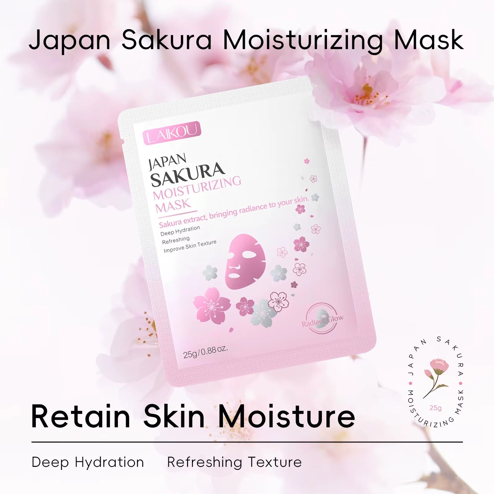 Japan Sakura Moisturizing Face Sheet Mask — Deep Hydration, Pore Cleansing & Firming Korean Skincare (10 Pcs)