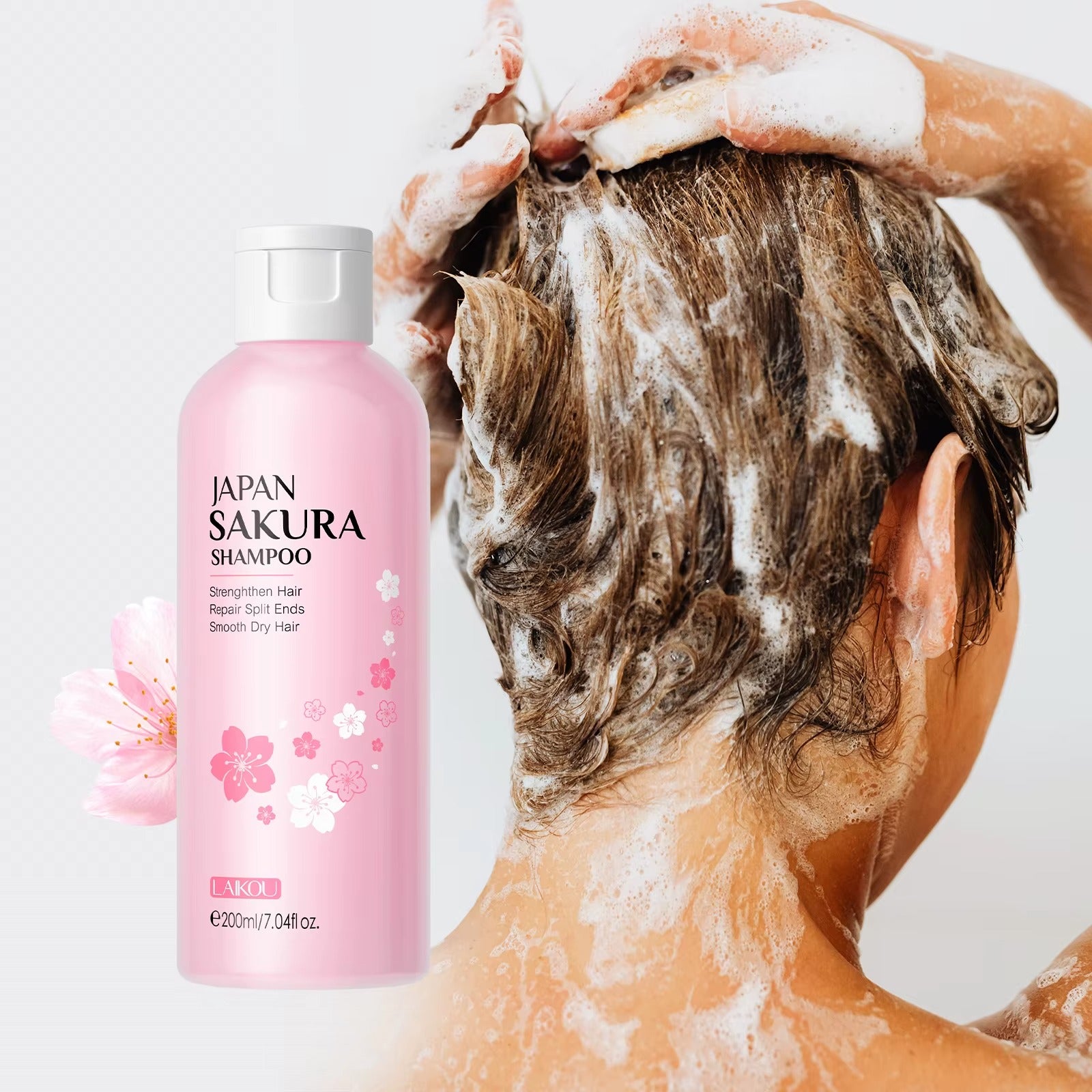Compact-sized Japan Sakura Shampoo 200ml — Deep Moisturizing, Smoothing & Nourishing Hair Cleanser for Silky, Frizz-Free Hair — All Hair Types