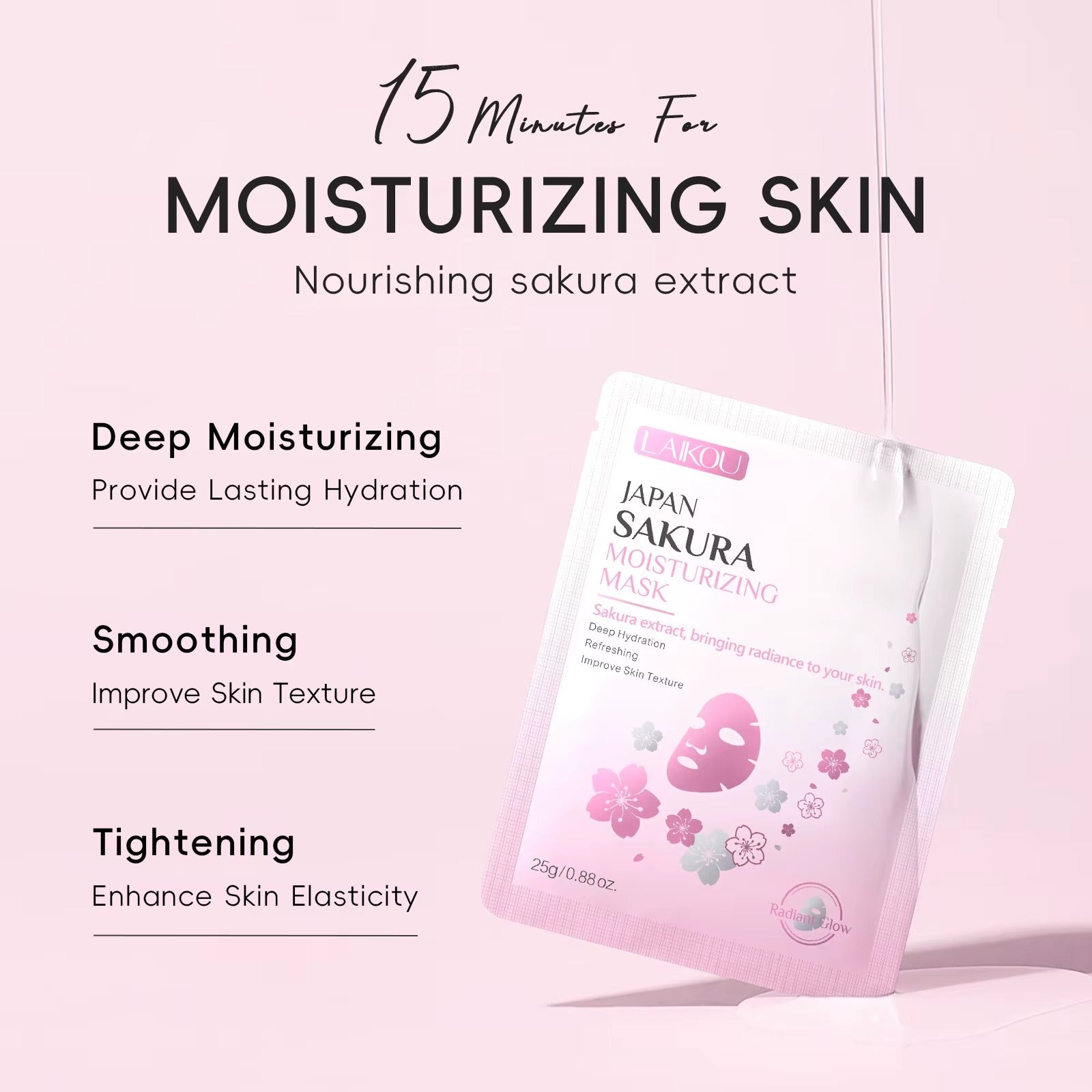Japan Sakura Moisturizing Face Sheet Mask — Deep Hydration, Pore Cleansing & Firming Korean Skincare (10 Pcs)