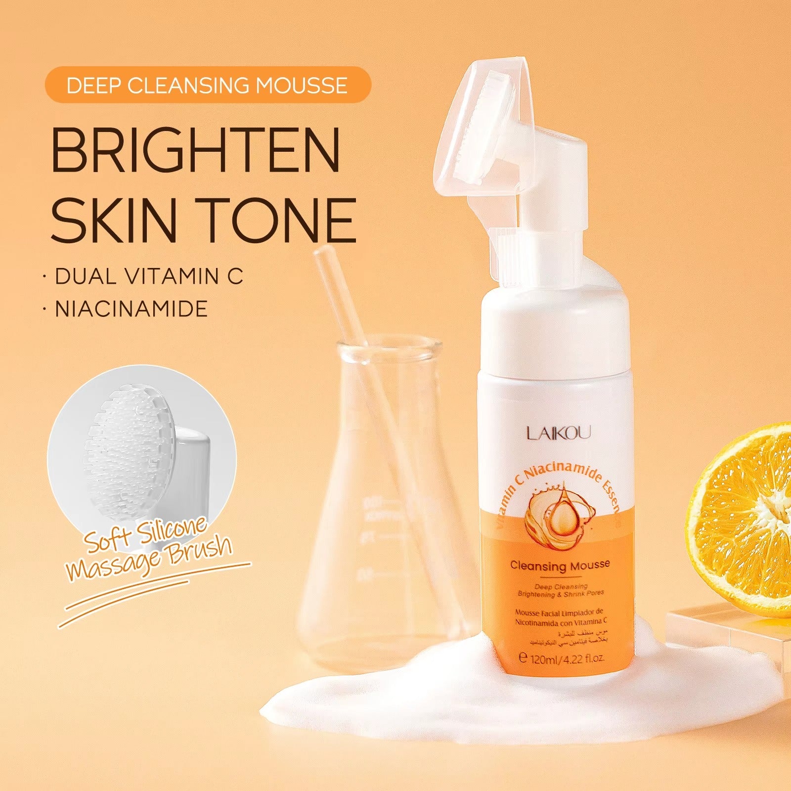 Vitamin C & Niacinamide Anti-Aging Facial Cleanser Mousse 120ml – Deep Cleansing, Brightening & Pore Minimizing Face Wash for All Skin Types