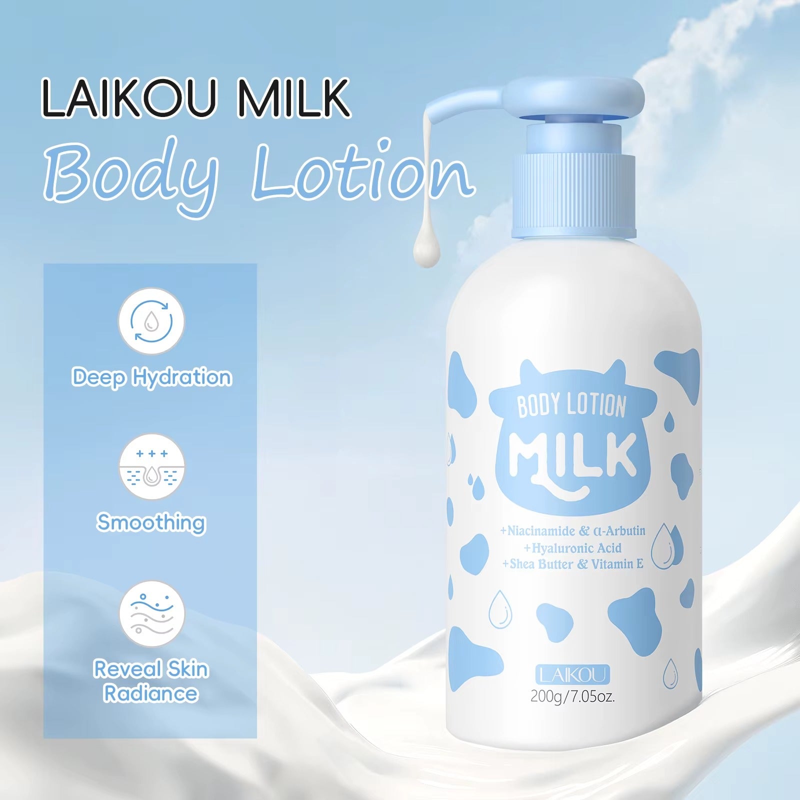 Compact-sized Milk Body Lotion – Brightening Moisturizer with Shea Butter, Milk Extract & Vitamin E for Silky, Even-Toned Skin (200g)