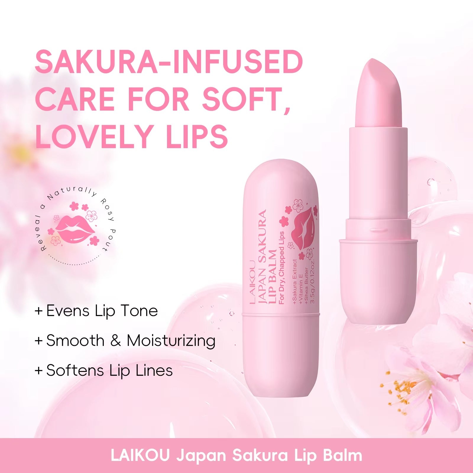 Japan Sakura Overnight Lip Balm Mask — Deep Hydrating & Moisturizing Lip Care Cream That Evens Lip Tone, Softens Lip Lines, Fights Dryness & Flaking with Sakura Extract, Shea Butter, Jojoba Oil & Vitamin E — 3.5g