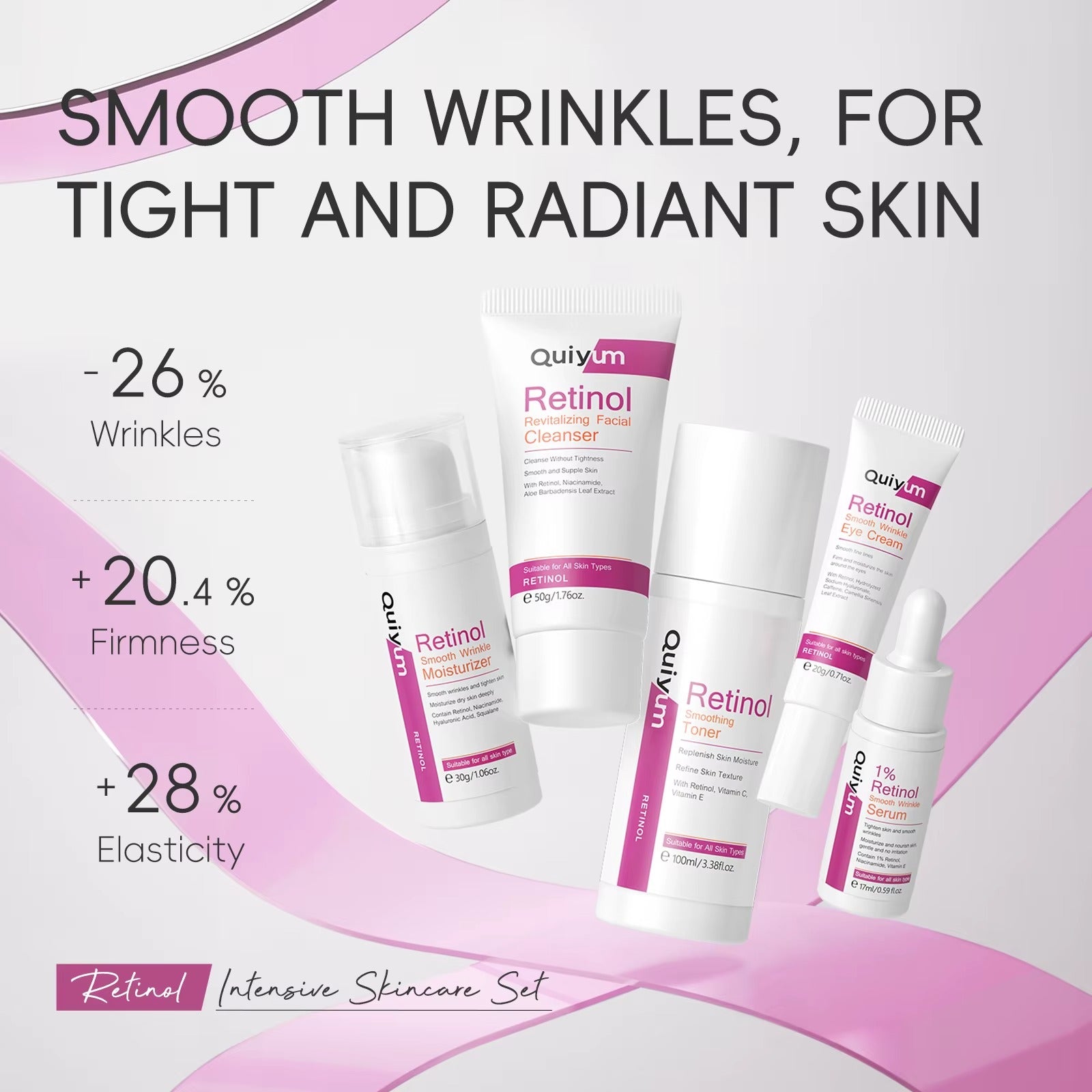 Retinol Intensive 5-Piece Skincare Set — Anti-Aging Facial Cleanser, Toner, Serum, Eye Cream & Moisturizer for Firmer, Brighter, Younger-Looking Skin