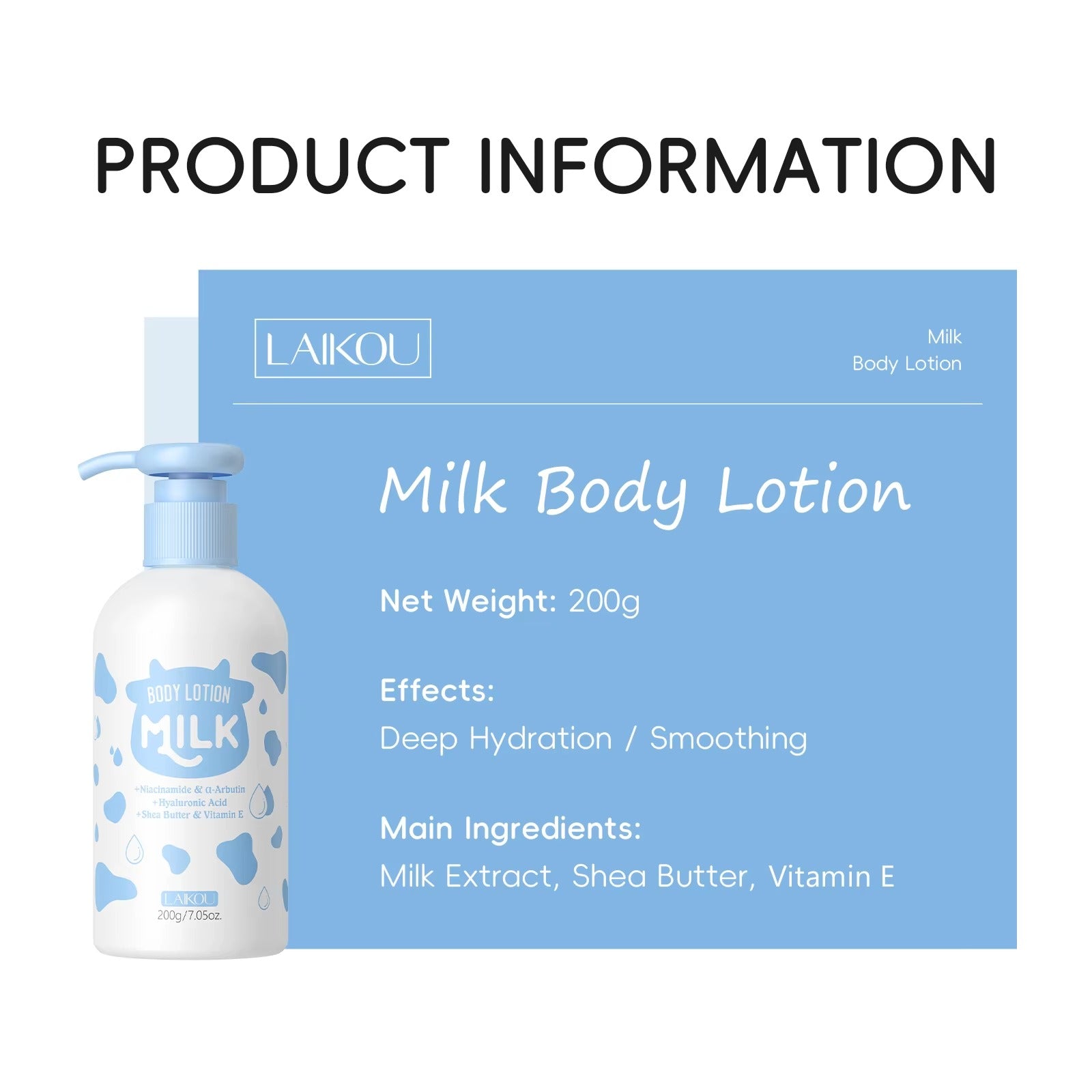 Compact-sized Milk Body Lotion – Brightening Moisturizer with Shea Butter, Milk Extract & Vitamin E for Silky, Even-Toned Skin (200g)
