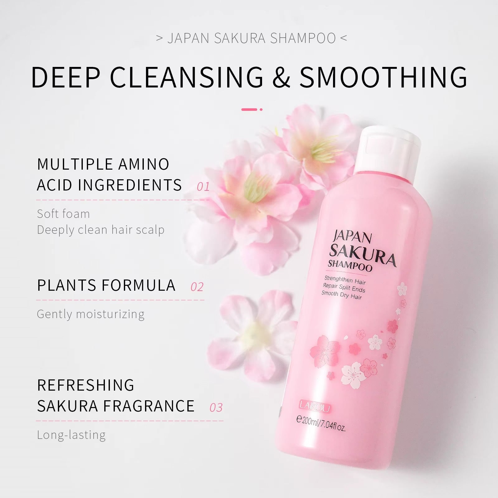 Compact-sized Japan Sakura Shampoo 200ml — Deep Moisturizing, Smoothing & Nourishing Hair Cleanser for Silky, Frizz-Free Hair — All Hair Types