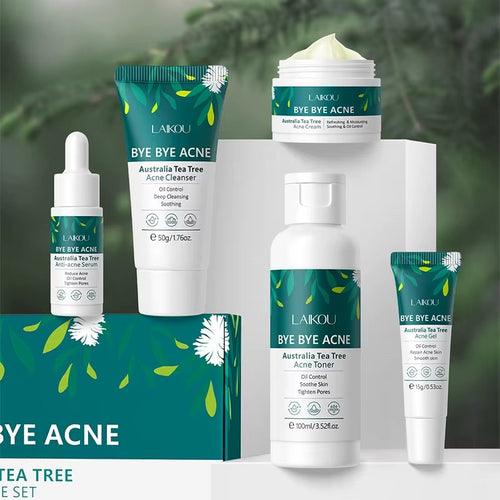 Bye Bye Acne Tea Tree Extract Anti-Aging Skincare Set with Hyaluronic Acid – Nourishing Face Care Set for Clear, Hydrated & Youthful Skin