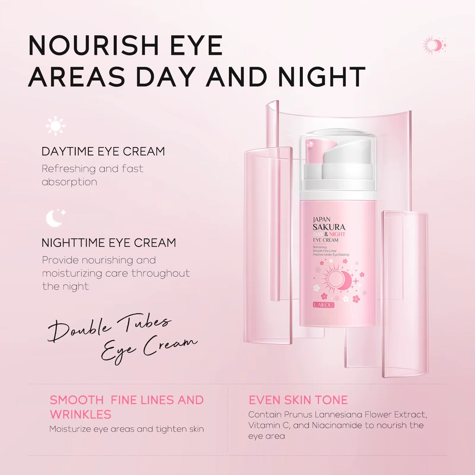 Japan Sakura Day & Night Anti-Aging Eye Lift Cream – Instantly Reduces Dark Circles, Eye Bags, Puffiness & Fine Lines for All Skin Types - 20g