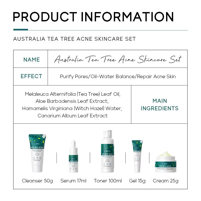 Bye Bye Acne Tea Tree Extract Anti-Aging Skincare Set with Hyaluronic Acid – Nourishing Face Care Set for Clear, Hydrated & Youthful Skin