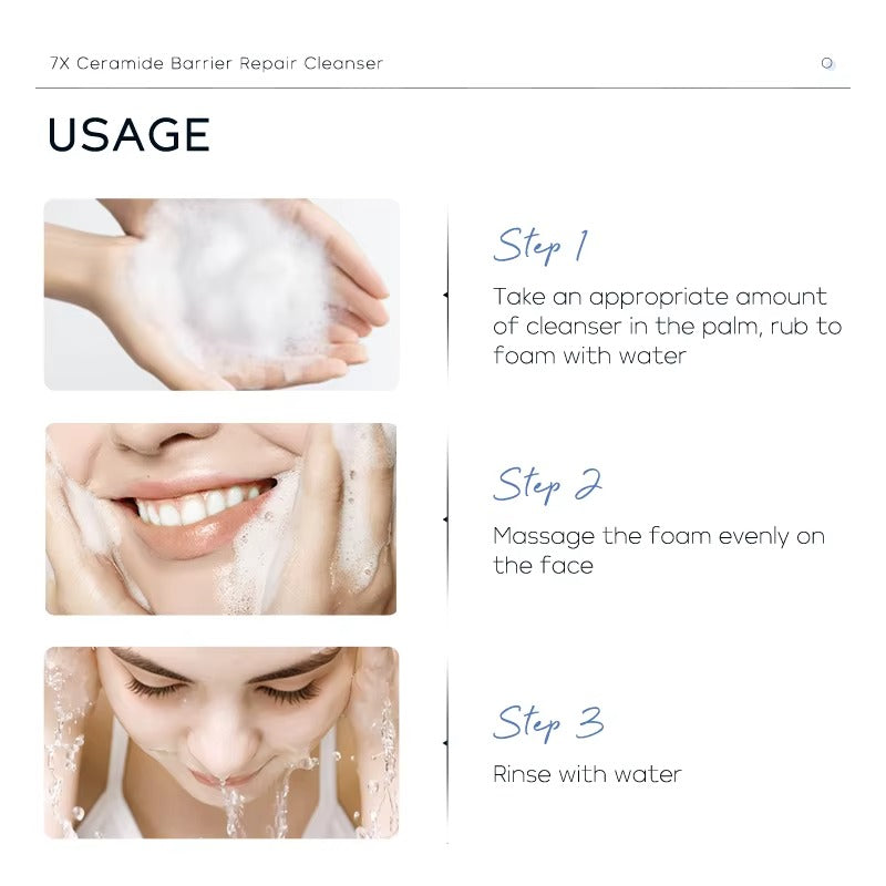 7X Ceramide Barrier Repair Face Cleanser — Deep Pore Cleansing, Acne Soothing & Moisturizing Facial Wash for All Skin Types (100g)
