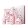 5-Piece Japan Sakura Complete Skincare Bundle — Cleanser, Toner, Eye Cream, Serum & Essence Cream — Even Skin Tone, Fade Dark Spots for Radiant & Firm Skin