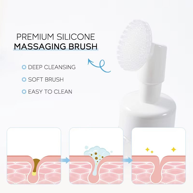 Hyaluronic Acid Cream Cleanser with Massage Brush — Deep Cleansing, Anti-Wrinkle, Blackhead Removing, Pore Minimizing Face Wash for All Skin Types — Moisturizing & Nourishing Daily Cleanser