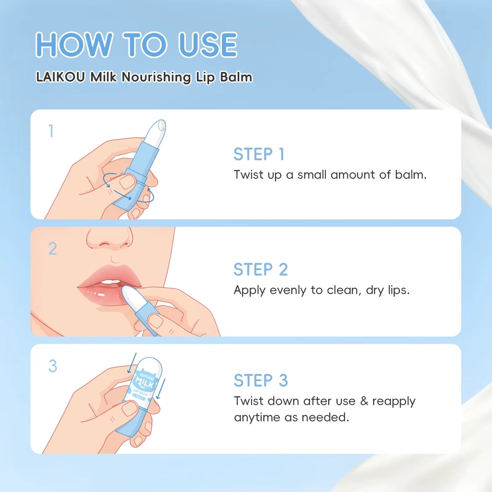Milk Nourishing Lip Balm 3.5g — Deep Moisturizing, Anti-Dryness & Lip Line Smoothing Stick with Shea Butter, Hyaluronic Acid, Vitamin E & C for Silky Soft Kissable Lips