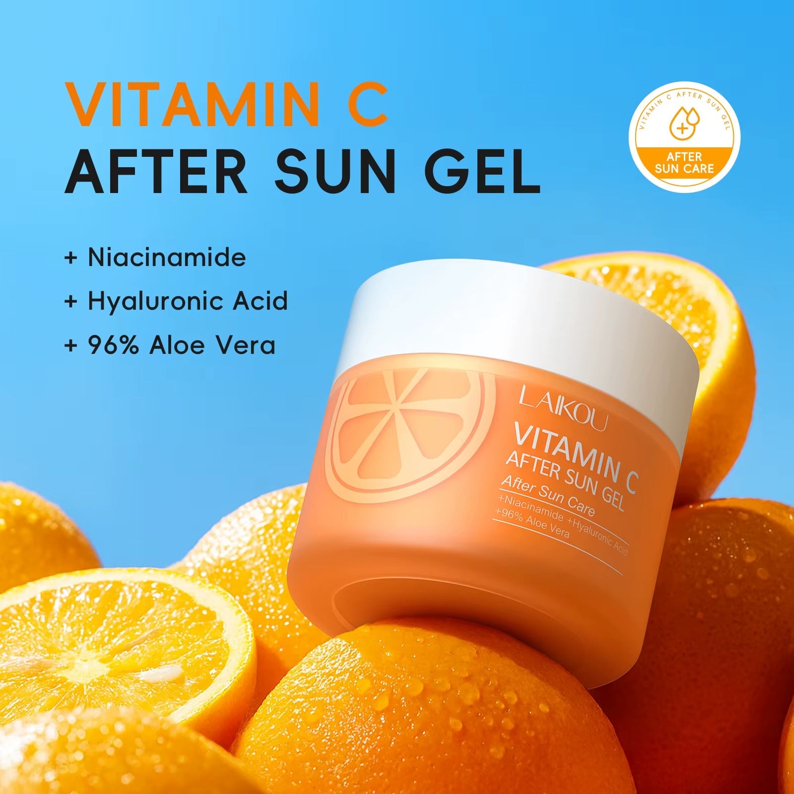 Vitamin C After Sun Gel – Deep Hydrating & Brightening Face Cream with Niacinamide, Hyaluronic Acid & 96% Aloe Vera for All Skin Types, 100g