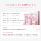 5-Piece Japan Sakura Complete Skincare Bundle — Cleanser, Toner, Eye Cream, Serum & Essence Cream — Even Skin Tone, Fade Dark Spots for Radiant & Firm Skin