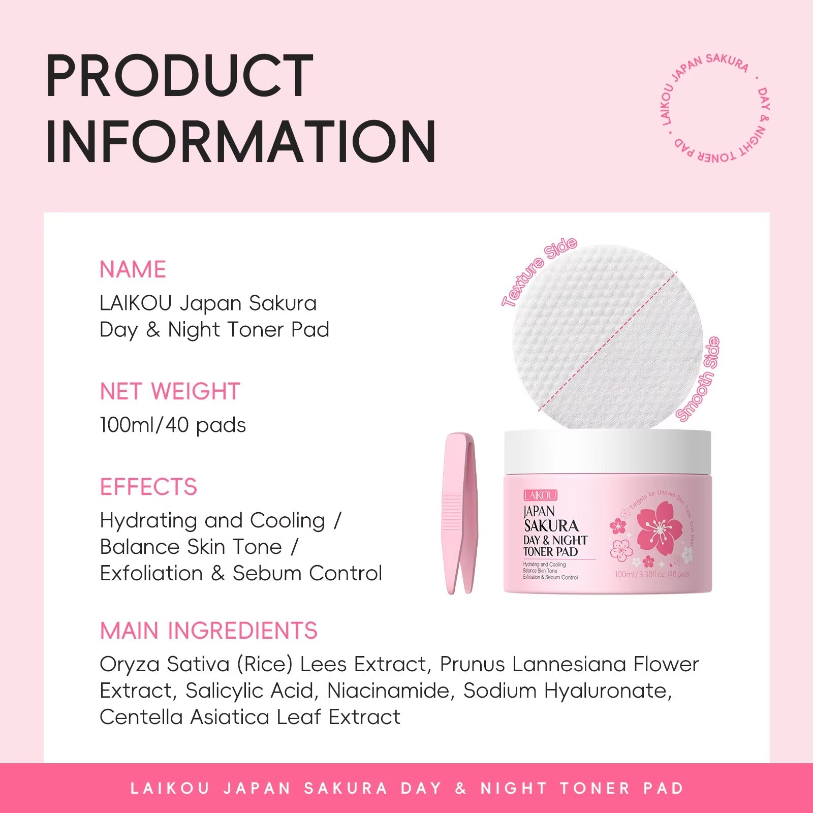 Japan Sakura Day & Night Toner Pad 100ml – Hyaluronic Acid, Niacinamide & Salicylic Acid Moisturising and Firming Face Toner Pads for All Skin Types
