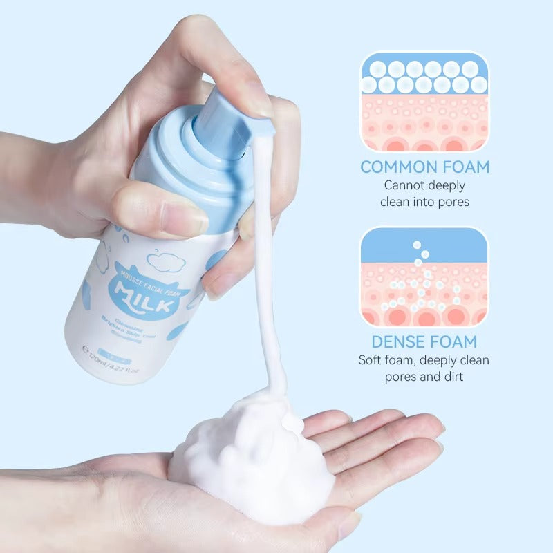 Milk Mousse Cleansing Foam 120ml – Hyaluronic Acid Face Wash for Deep Cleansing, Moisturizing, Brightening & Anti-Aging, Suitable for All Skin Types
