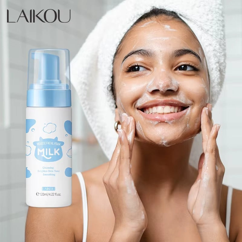 Milk Mousse Cleansing Foam 120ml – Hyaluronic Acid Face Wash for Deep Cleansing, Moisturizing, Brightening & Anti-Aging, Suitable for All Skin Types