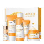 Vitamin C Brightening Skincare Set 5pcs — Hydrating Serum, Eye Cream & Face Cream with Hyaluronic Acid to Reduce Fine Lines & Even Skin Tone