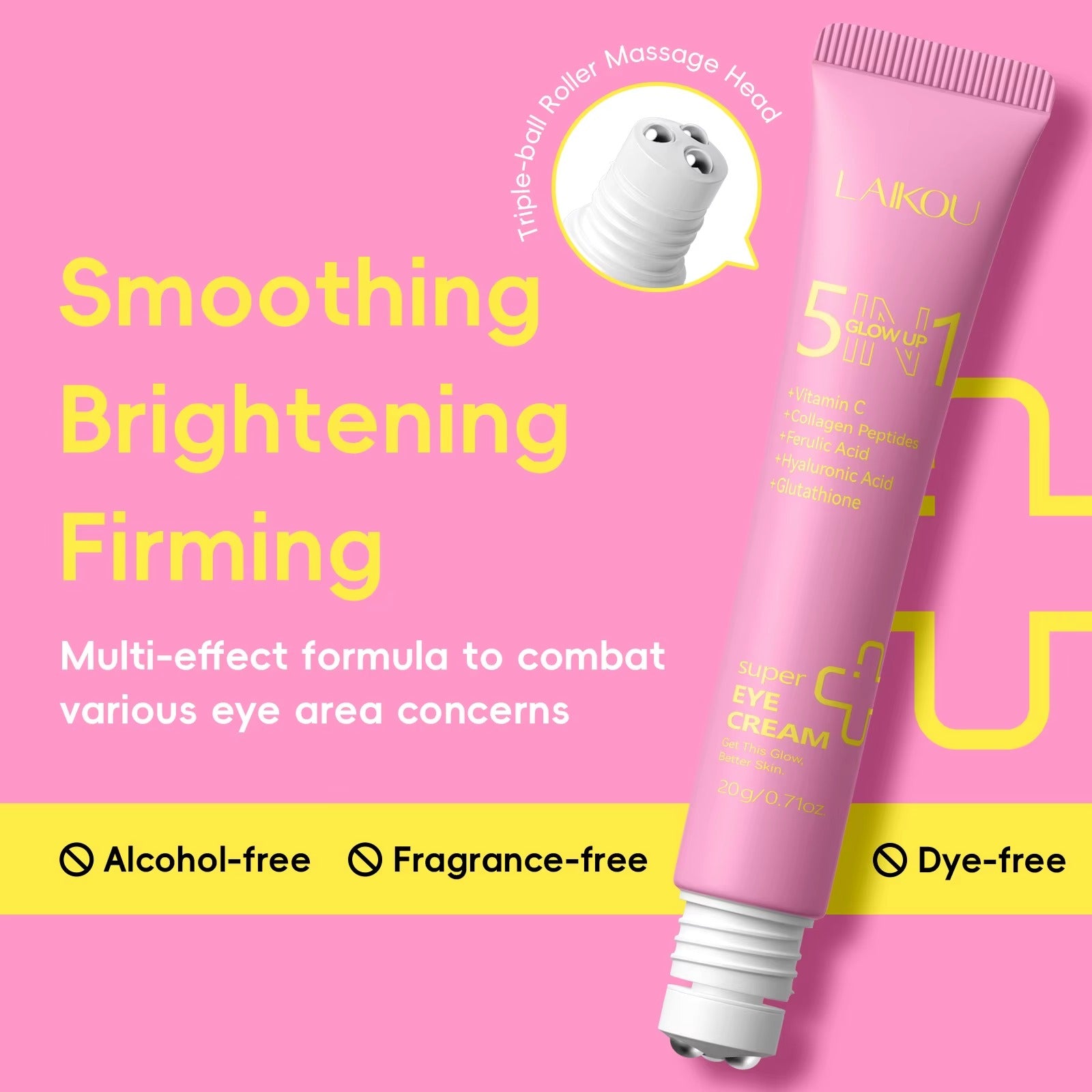 5-in-1 Glow Up Super Eye Cream 20g — Anti-Wrinkle, Dark Circles, Puffiness & Fine Lines — Retinol, Hyaluronic Acid & Glutathione — 360° Roller Massage — All Skin Types